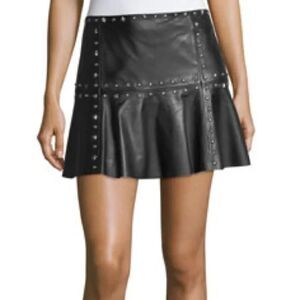 Parker Black Studded Leather Skirt Women's Size 4 NWT READ